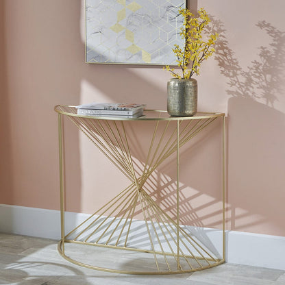 Liberty Glass & Gold Half Moon Console Table