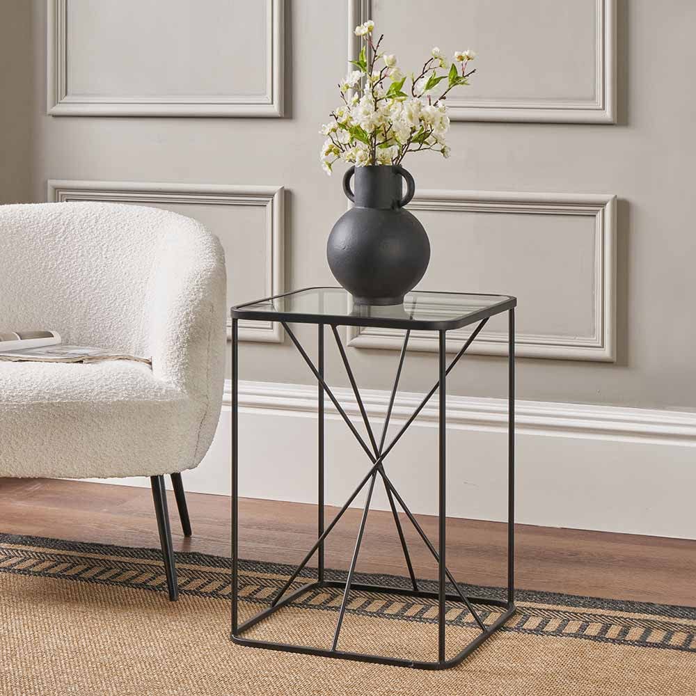 Roxy Glass & Black Metal Side Table