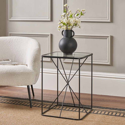 Roxy Glass & Black Metal Side Table