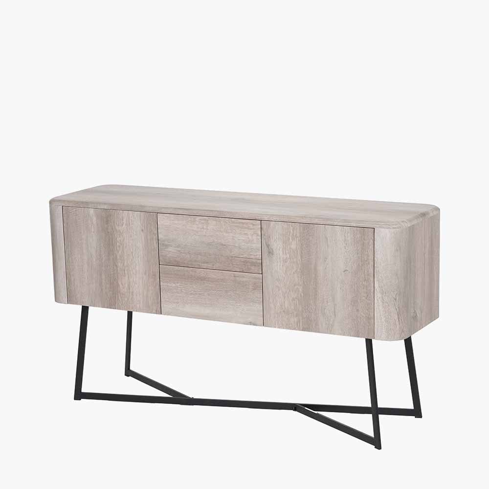 Ukiah Grey Oak Veneer & Black Metal Sideboard