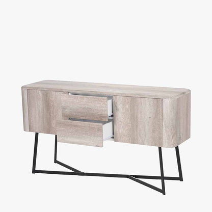 Ukiah Grey Oak Veneer & Black Metal Sideboard