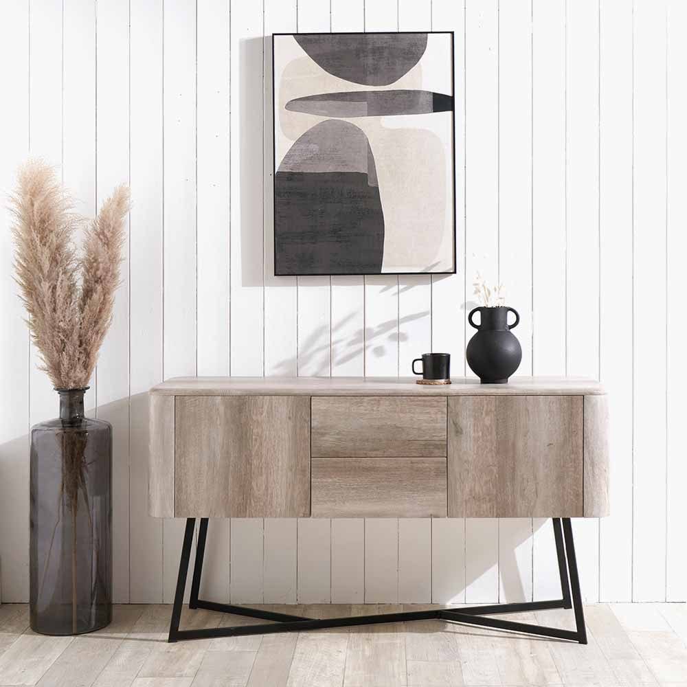 Ukiah Grey Oak Veneer & Black Metal Sideboard