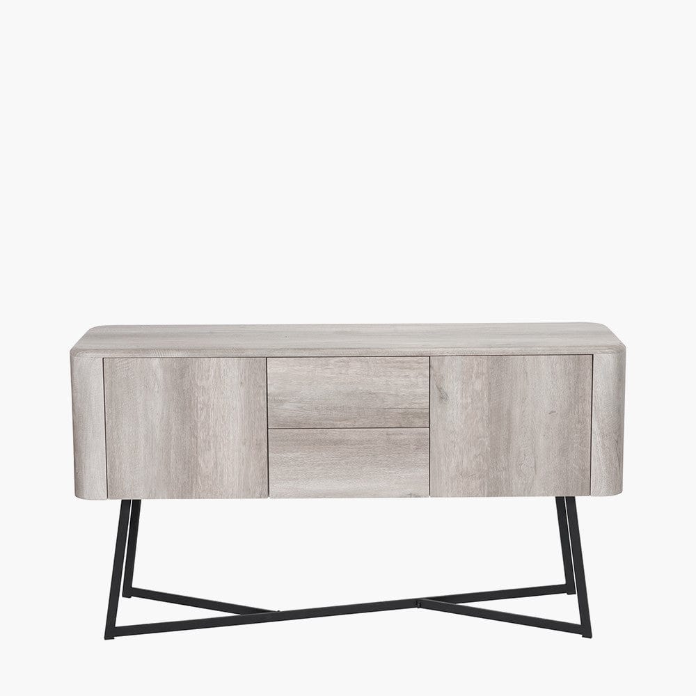 Ukiah Grey Oak Veneer & Black Metal Sideboard