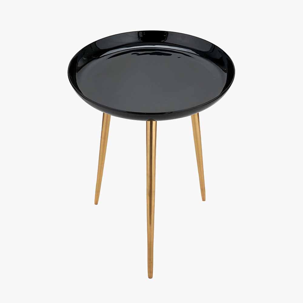 Seline Black Enamel & Gold Metal Side Table