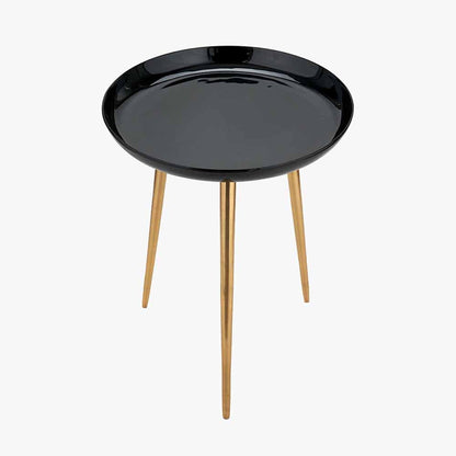 Seline Black Enamel & Gold Metal Side Table