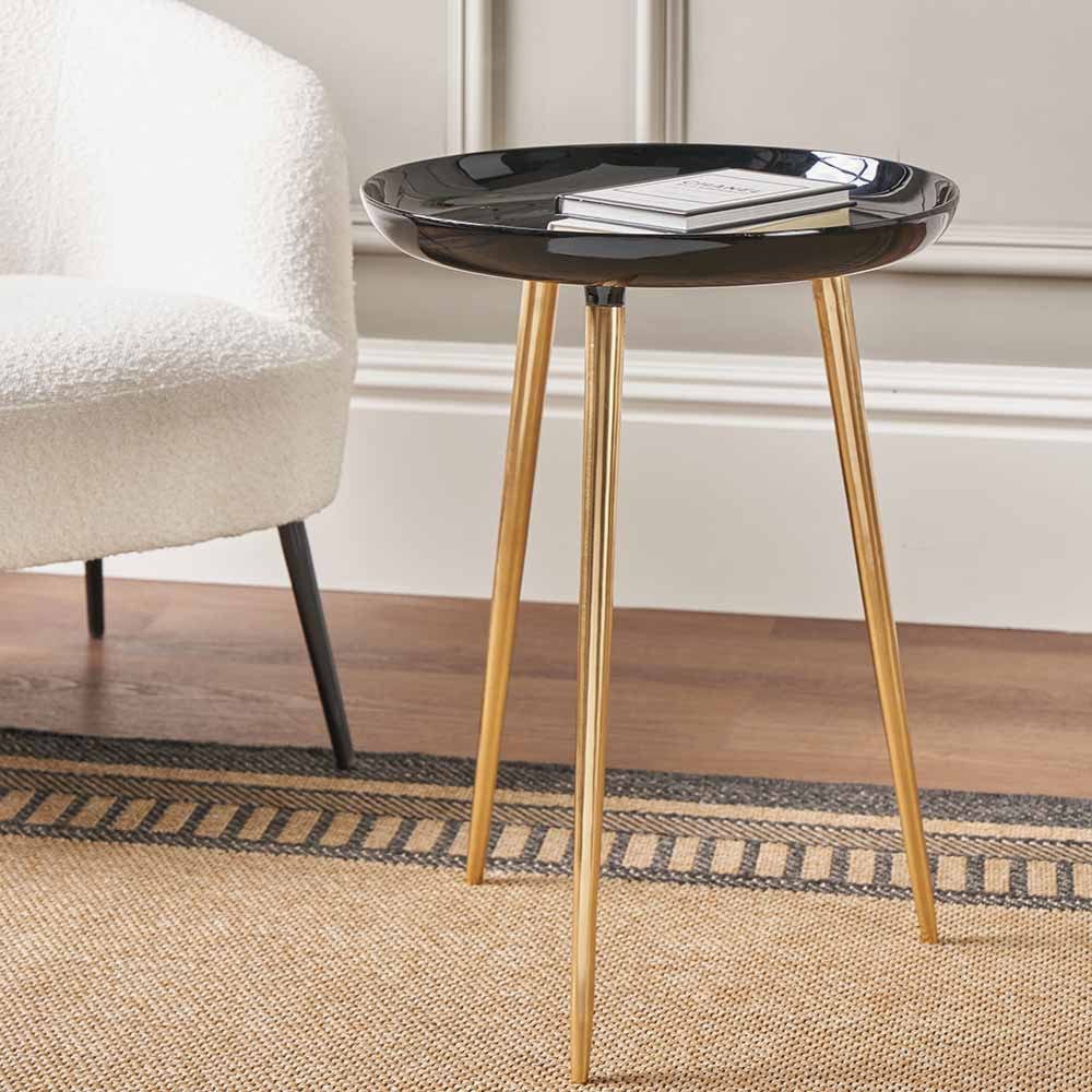 Seline Black Enamel & Gold Metal Side Table