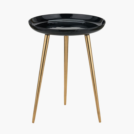 Seline Black Enamel & Gold Metal Side Table