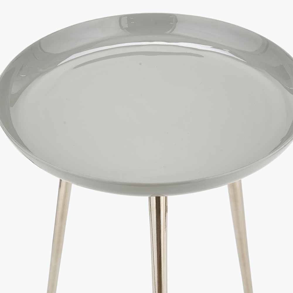 Seline Grey Enamel & Silver Metal Side Table