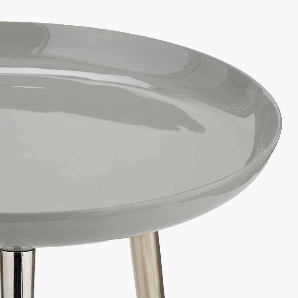 Seline Grey Enamel & Silver Metal Side Table