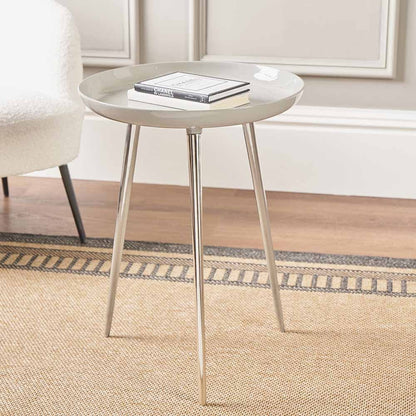 Seline Grey Enamel & Silver Metal Side Table