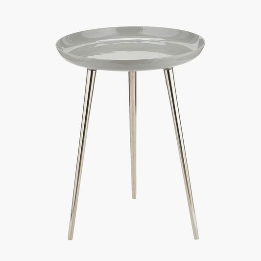 Seline Grey Enamel & Silver Metal Side Table