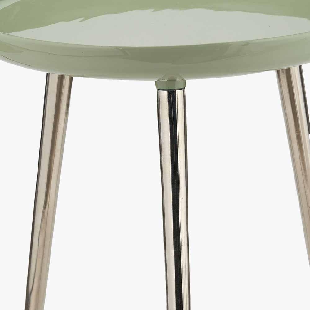 Seline Sage Enamel & Silver Metal Side Table