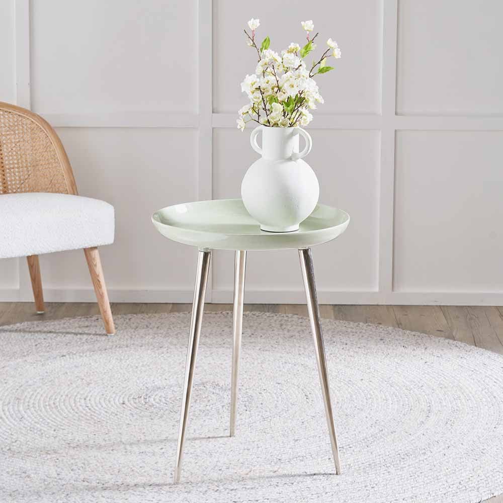 Seline Sage Enamel & Silver Metal Side Table