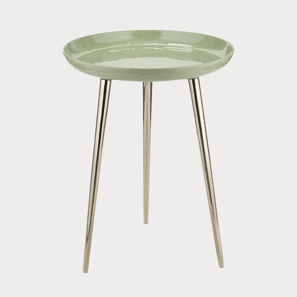 Seline Sage Enamel & Silver Metal Side Table