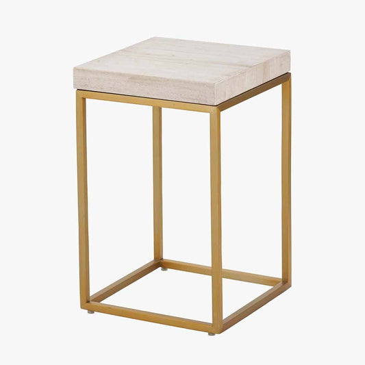 Madison Beige Granite & Burnished Gold Metal Square Side Table