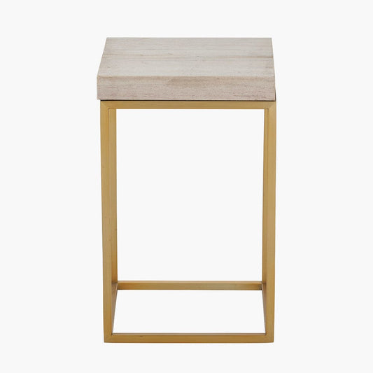 Madison Beige Granite & Burnished Gold Metal Square Side Table