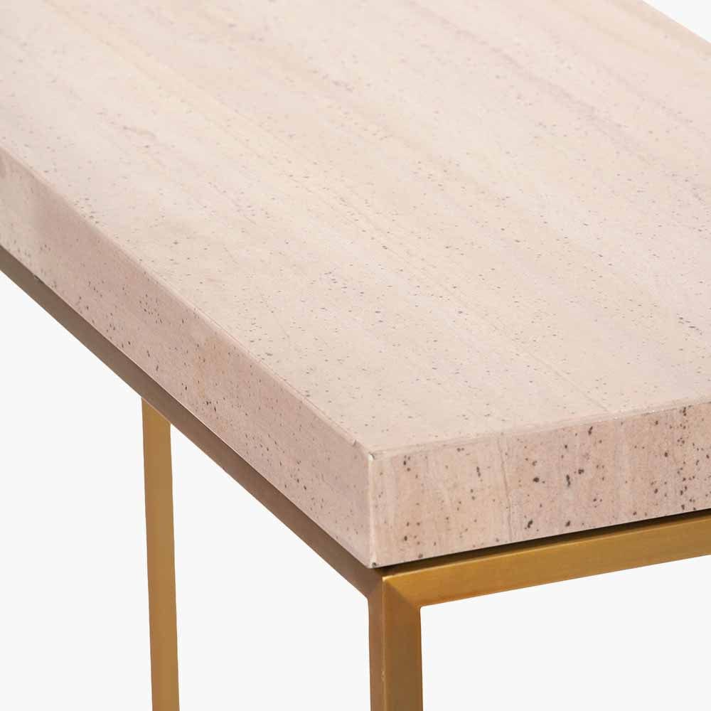 Madison Beige Granite & Burnished Gold Metal Console Table