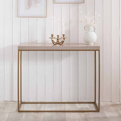 Madison Beige Granite & Burnished Gold Metal Console Table