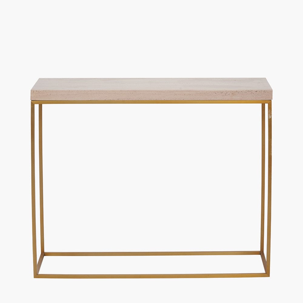 Madison Beige Granite & Burnished Gold Metal Console Table