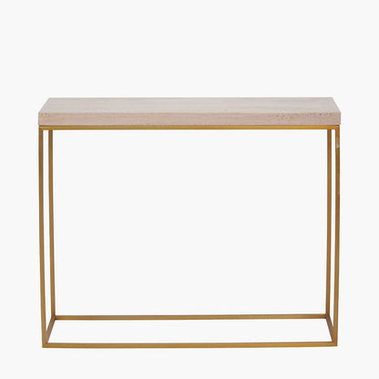 Madison Beige Granite & Burnished Gold Metal Console Table