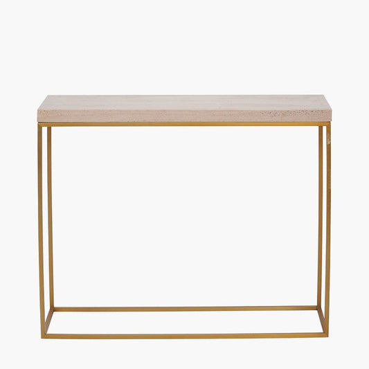 Madison Beige Granite & Burnished Gold Metal Console Table