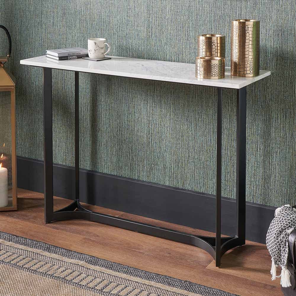 Hendrick White Marble & Black Metal Console Table