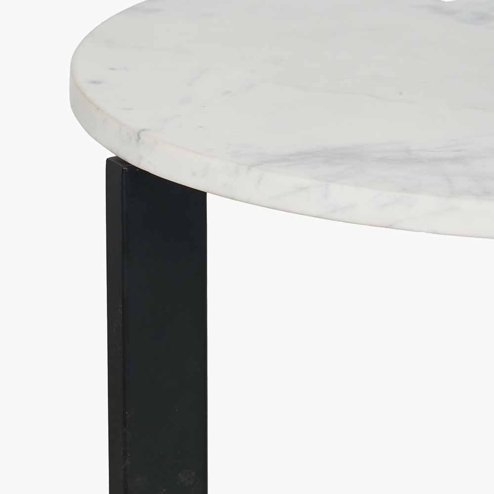 Hendrick White Marble & Black Metal Side Table