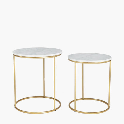 Milly Set of 2 White Marble & Gold Metal Side Tables