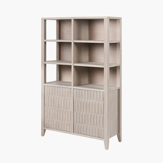 Khao Light Grey Mango Wood 2 Door 6 Niche Shelf Unit