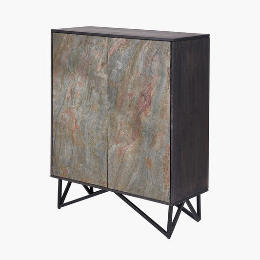 Verde Black Mango Wood & Stone Veneer 2 Door Bar Cabinet