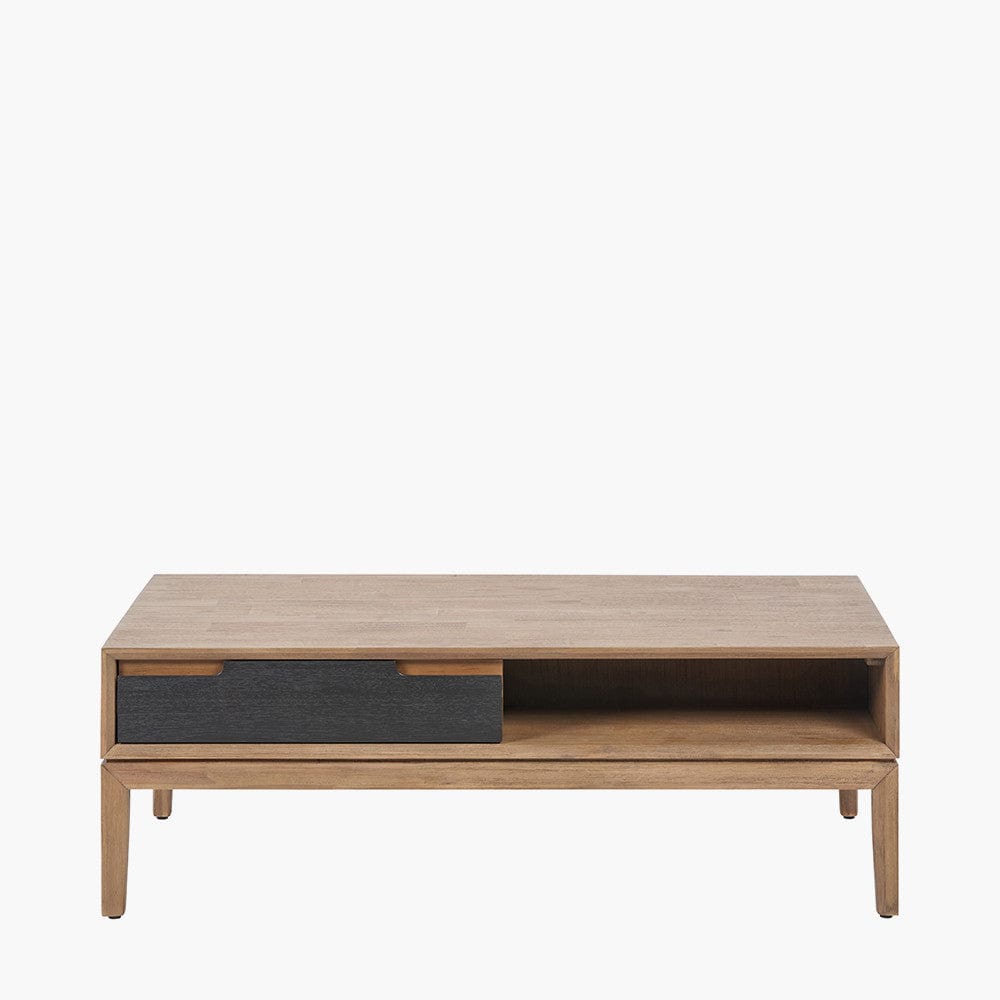 Gio Black & Natural Acacia Wood 2 Drawer Coffee Table