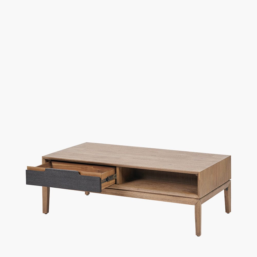 Gio Black & Natural Acacia Wood 2 Drawer Coffee Table
