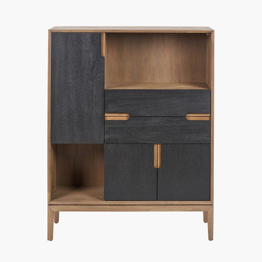 Gio Black & Natural Acacia Wood 3 Door, 2 Drawer, 2 Niche Shelf Unit