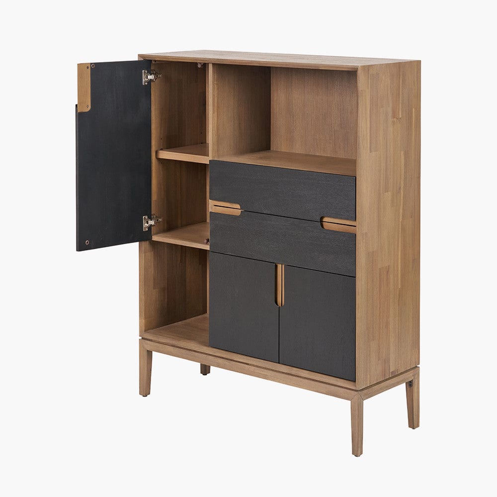 Gio Black & Natural Acacia Wood 3 Door, 2 Drawer, 2 Niche Shelf Unit