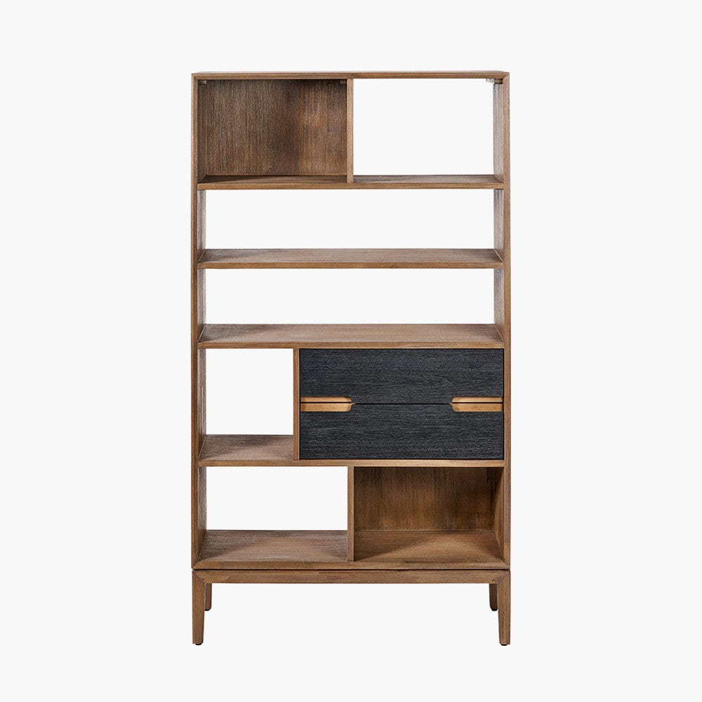 Gio Black & Natural Acacia Wood 2 Drawer & 7 Niche Shelf Unit