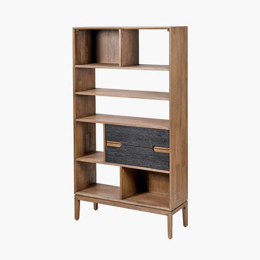 Gio Black & Natural Acacia Wood 2 Drawer & 7 Niche Shelf Unit