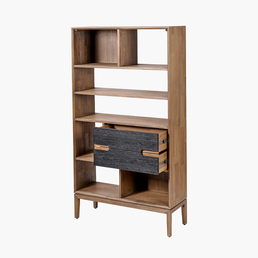 Gio Black & Natural Acacia Wood 2 Drawer & 7 Niche Shelf Unit