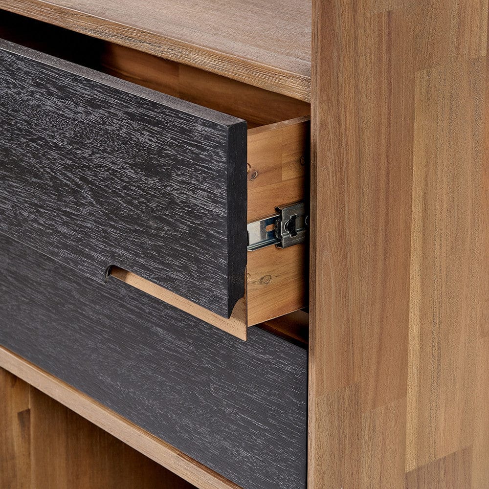Gio Black & Natural Acacia Wood 2 Drawer & 7 Niche Shelf Unit