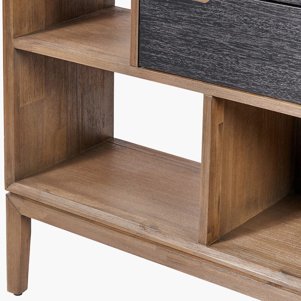 Gio Black & Natural Acacia Wood 2 Drawer & 7 Niche Shelf Unit