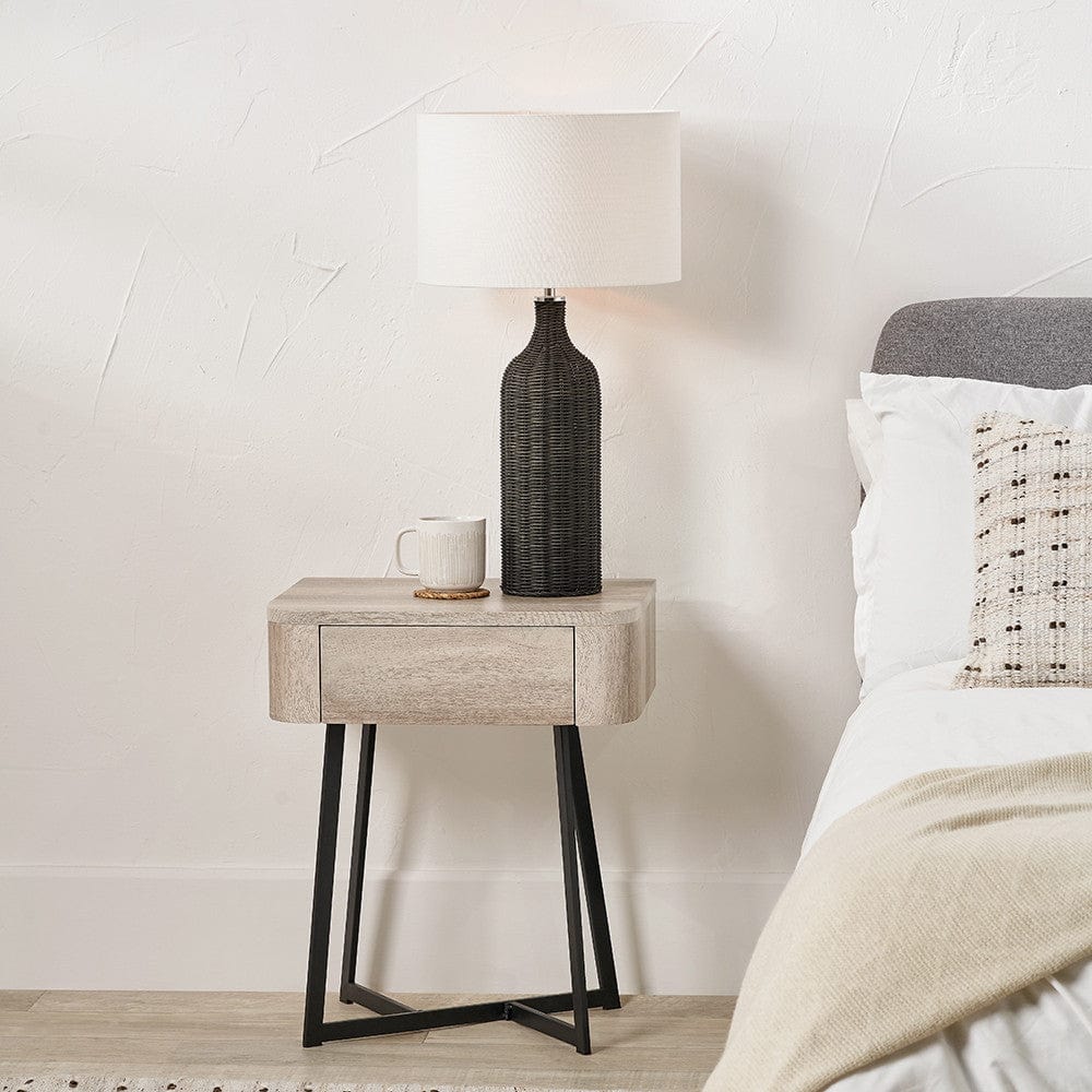 Ukiah Grey Oak Veneer & Black Metal Bedside Unit