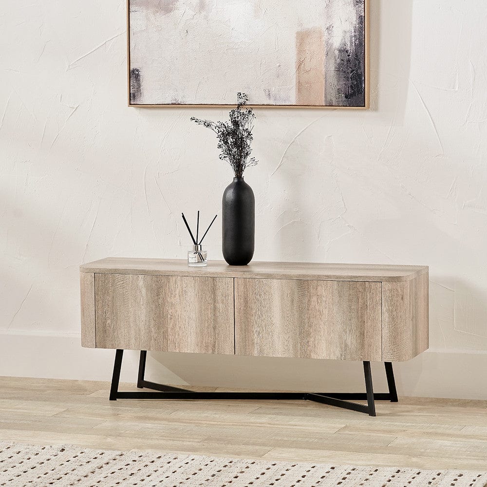 Ukiah Grey Oak Veneer & Black Metal 2 Door Low Unit