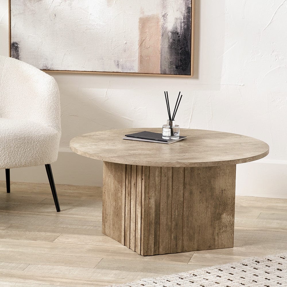 Elkton Concrete Effect Wood Veneer Groove Detail Coffee Table