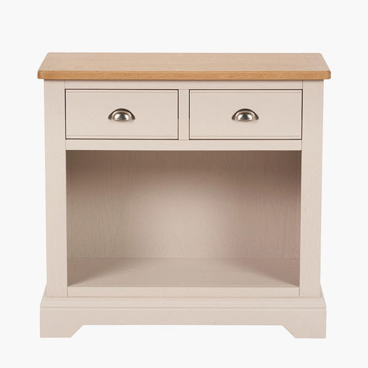 Fairford Parchment White Pine & Oak Wood 2 Drawer Console Table