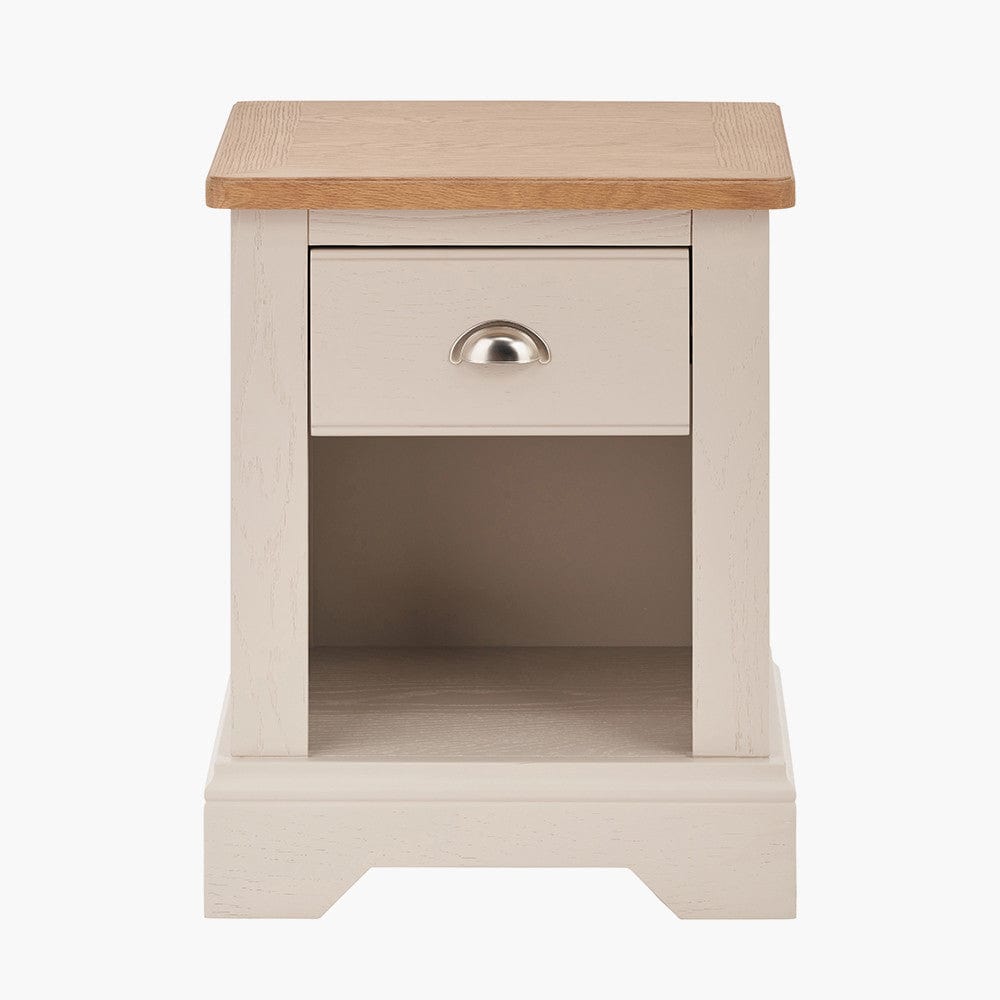 Fairford Parchment White Pine & Oak Wood 1 Drawer Bedside Unit