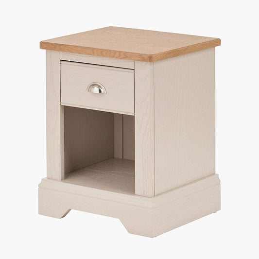 Fairford Parchment White Pine & Oak Wood 1 Drawer Bedside Unit