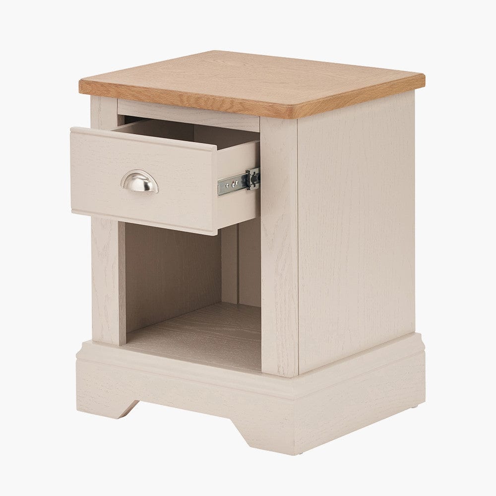 Fairford Parchment White Pine & Oak Wood 1 Drawer Bedside Unit