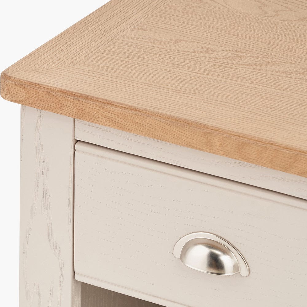 Fairford Parchment White Pine & Oak Wood 1 Drawer Bedside Unit