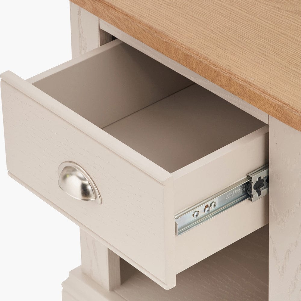 Fairford Parchment White Pine & Oak Wood 1 Drawer Bedside Unit