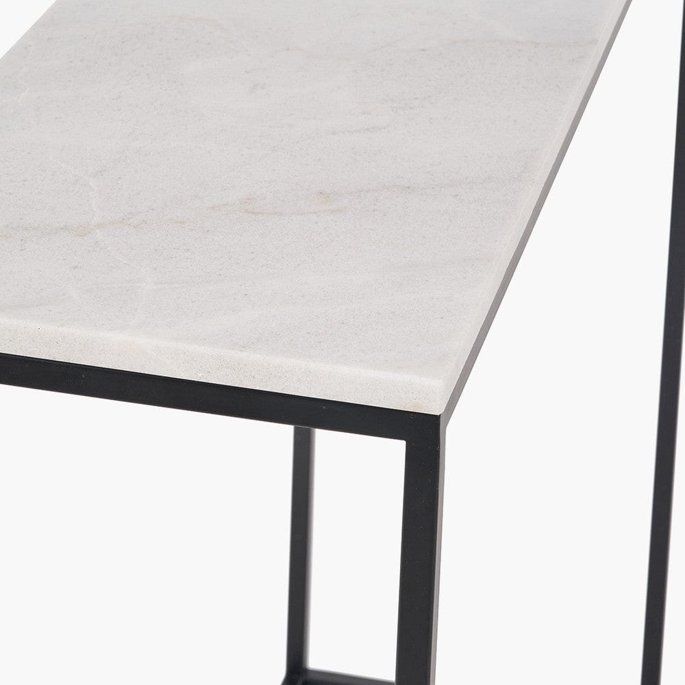 Kalani White Marble & Black Metal Rectangular Console Table