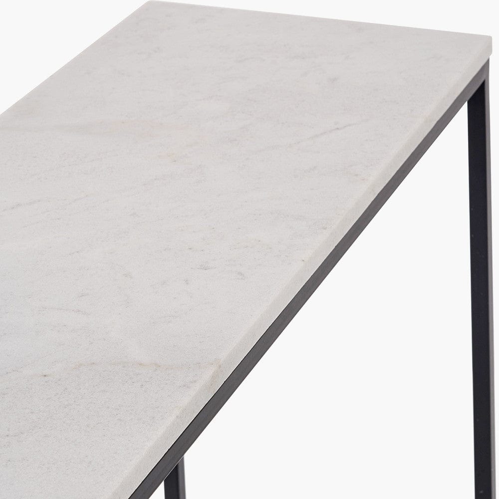 Kalani White Marble & Black Metal Rectangular Console Table